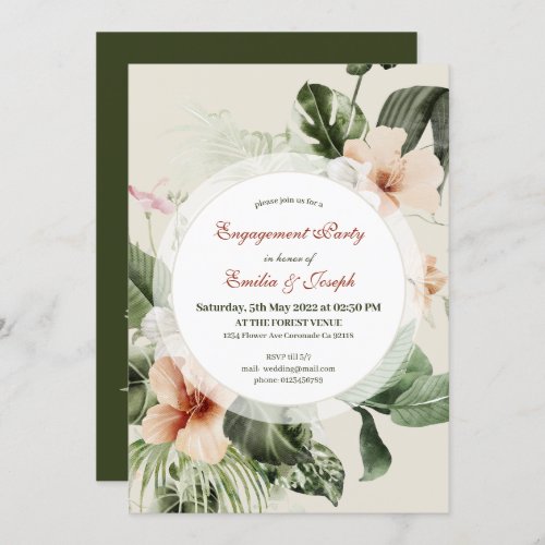 Tropical hibiscus boho pastel Engagement Invitation
