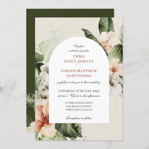 Tropical hibiscus boho pastel floral Wedding Invitation