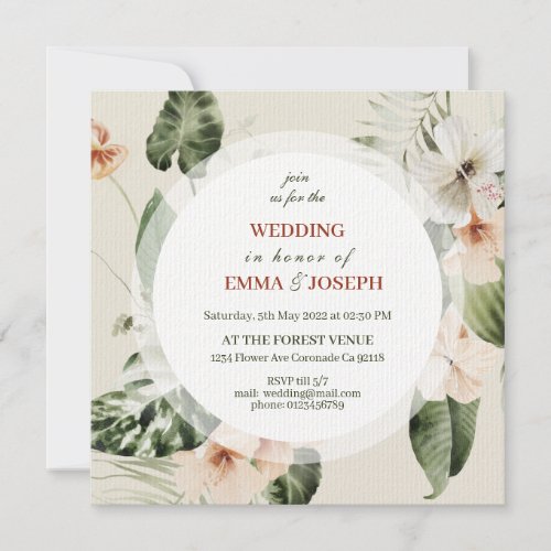 Tropical hibiscus boho pastel floral Wedding Invitation