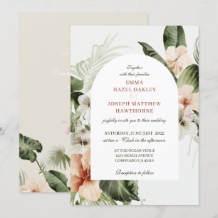 Tropical hibiscus boho pastel floral Wedding Invitation