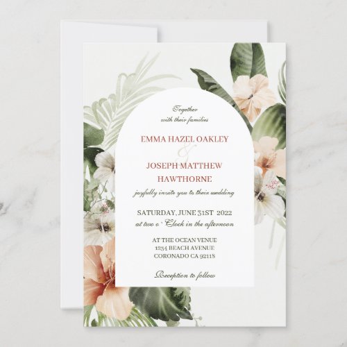 Tropical hibiscus boho pastel floral Wedding Invitation