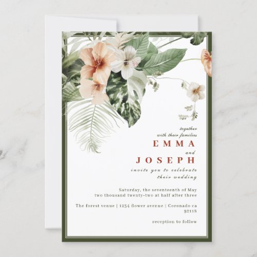 Tropical hibiscus boho pastel floral Wedding Invitation