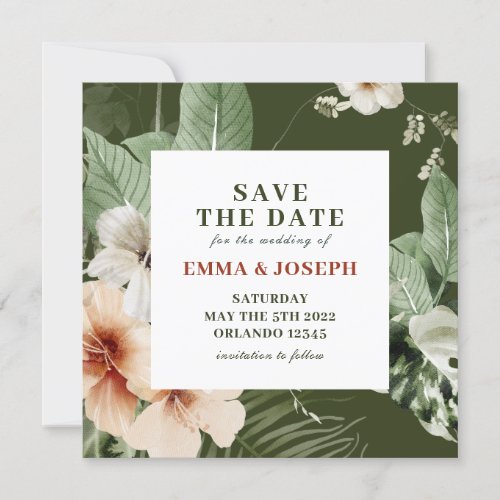 Tropical hibiscus boho pastel  Save the Date Invitation