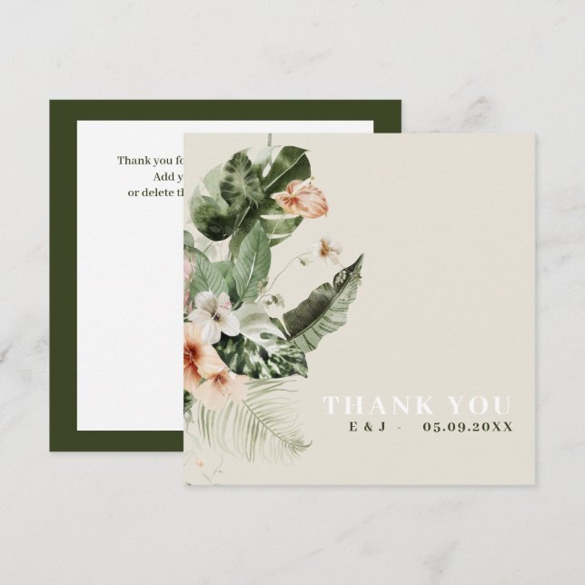 Tropical hibiscus boho pastel  "Thank you" Card (Front/Back)