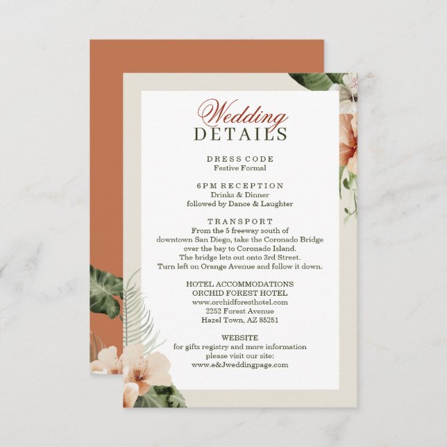 Tropical hibiscus boho pastel Wedding Enclosure Card (Front/Back)