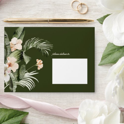 Tropical hibiscus boho pastel Wedding Envelope