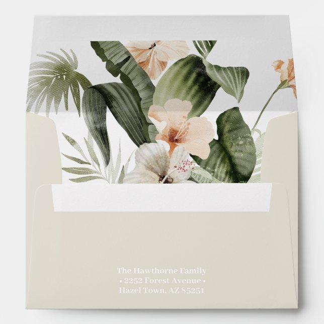 Tropical hibiscus boho pastel Wedding Envelope (Back (Bottom))