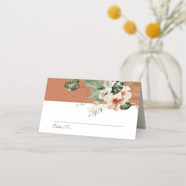 Tropical hibiscus boho pastel Wedding Place Card (Front)