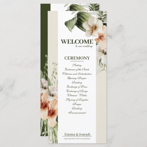 Tropical hibiscus boho pastel Wedding Program