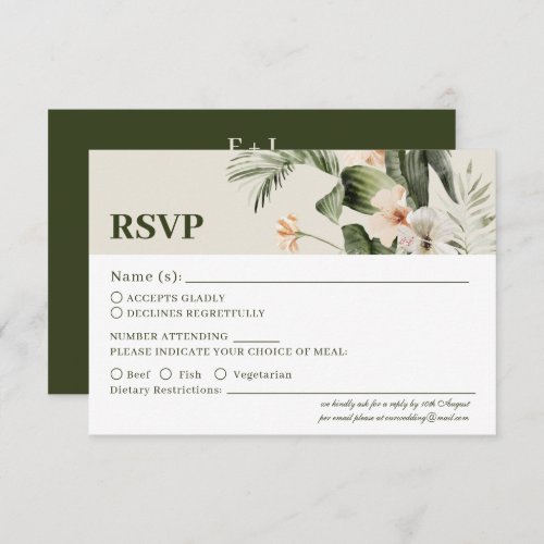 Tropical hibiscus boho pastel Wedding RSVP Card