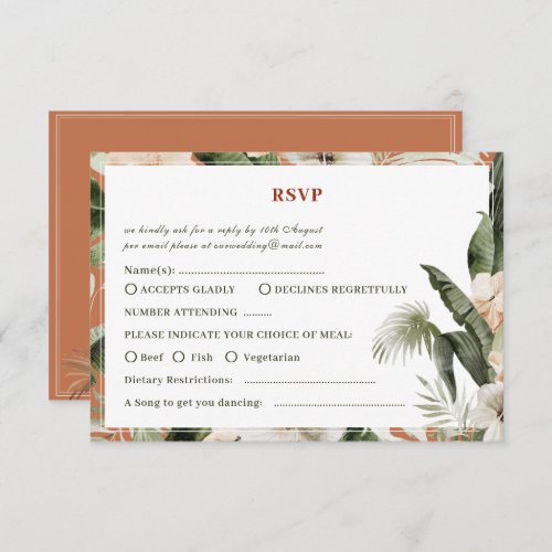 Tropical hibiscus boho pastel  Wedding Rsvp Card