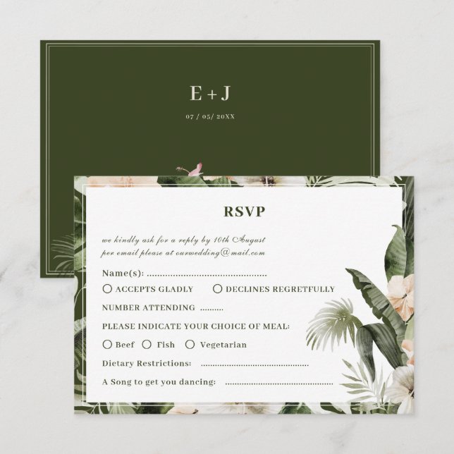 Tropical hibiscus boho pastel  Wedding Rsvp Card (Front/Back)