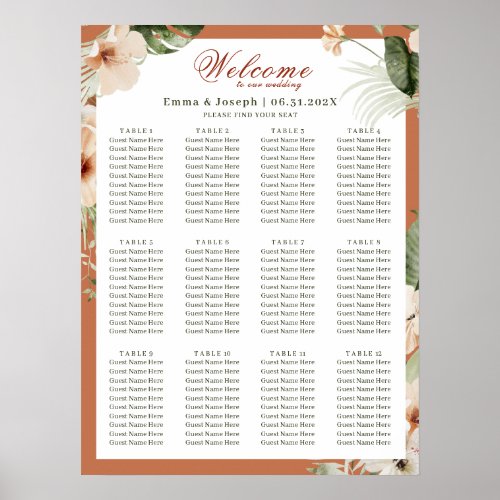 Tropical hibiscus boho pastel Wedding Seating Poster