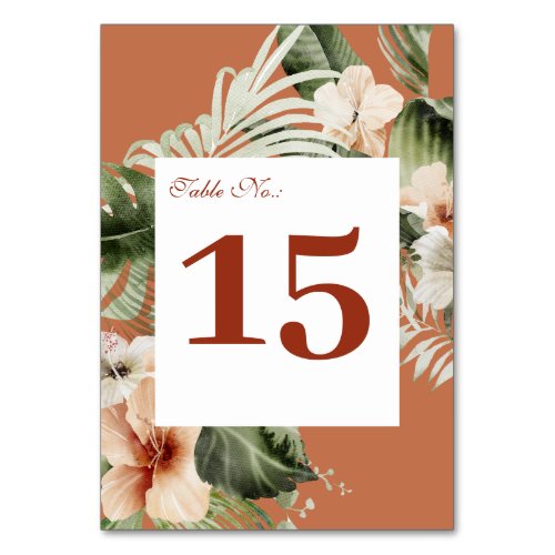 Tropical hibiscus boho pastel Wedding Table Number