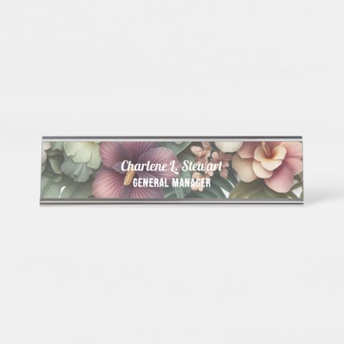 Tropical Hibiscus Botanical Desk Name Plate