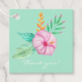 Tropical Hibiscus Bouquet - Aqua Mint Thank You Favor Tags