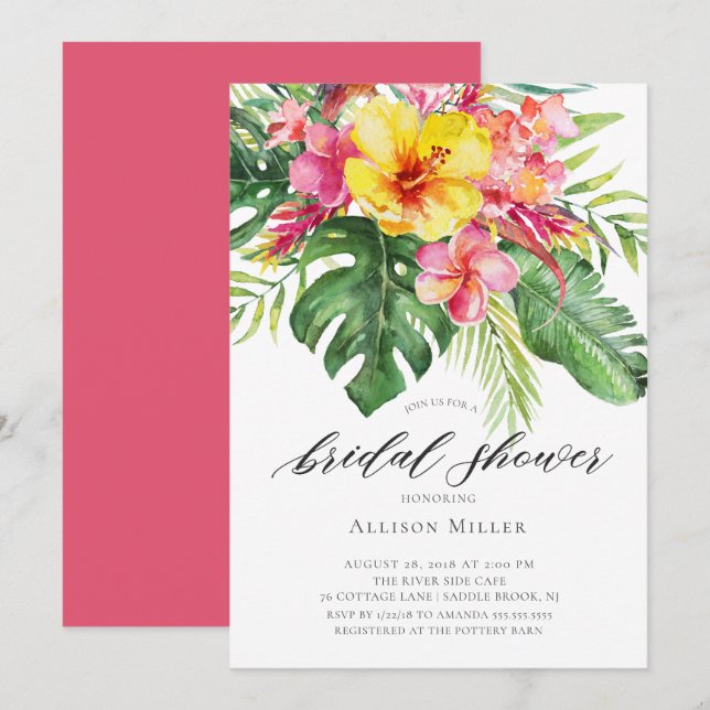 Tropical Hibiscus Bridal Shower Invitation (Front/Back)