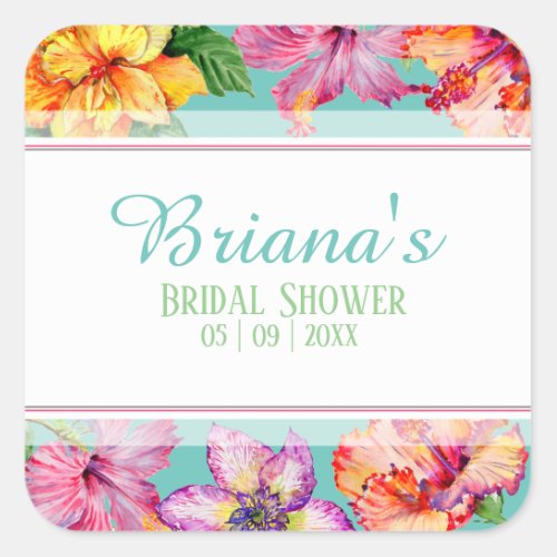 Tropical Hibiscus Bridal Shower Square Sticker