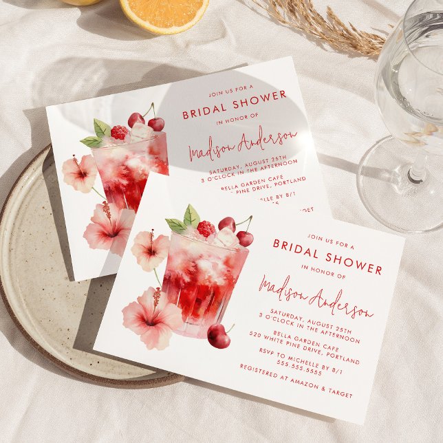Tropical Hibiscus Cherry Cocktail Bridal Shower Invitation (Creator Uploaded)
