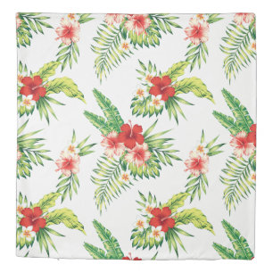 Tropical Hibiscus Colorful Flowers Pattern Duvet Cover