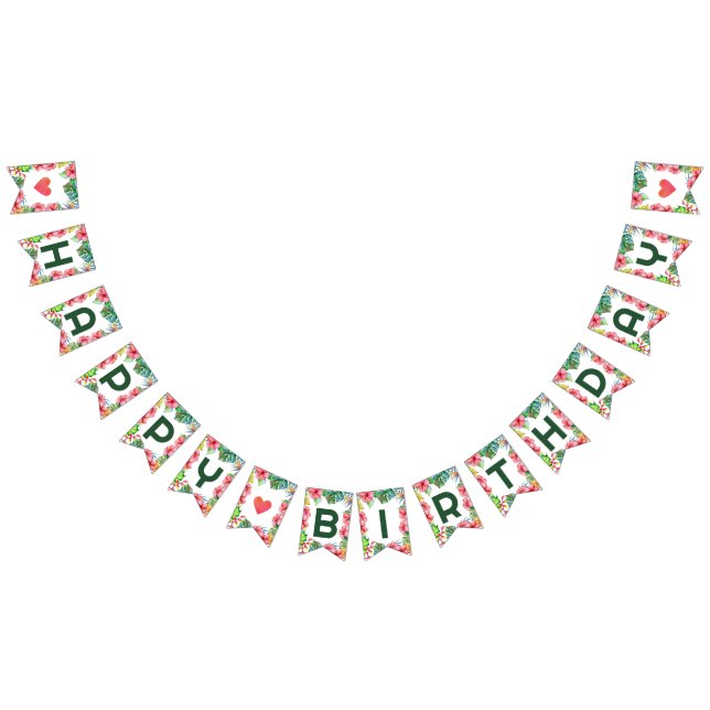 Tropical Hibiscus Colorful Hawaiian Happy Birthday Bunting Flags (All)