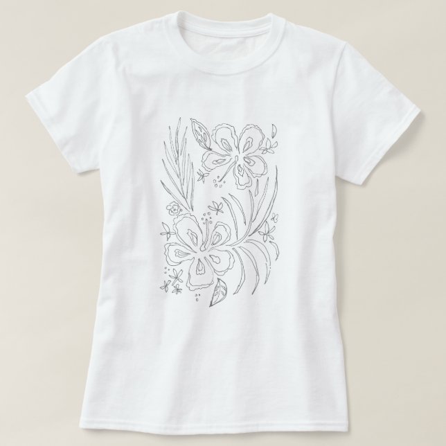 Tropical Hibiscus Coloring T-Shirt (Design Front)