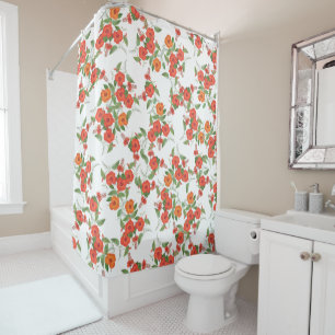 Tropical Hibiscus Coral Flowers Shower Curtain