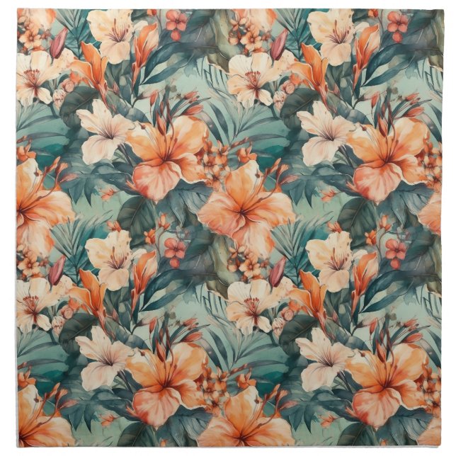 Tropical Hibiscus Cotton Dinner Napkins (Front)