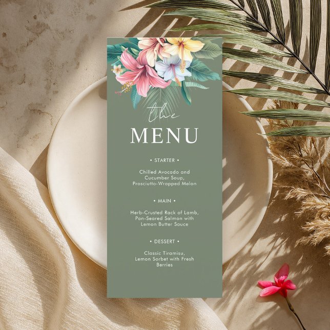 Tropical Hibiscus Destination Wedding Menu Card (Creator Uploaded)