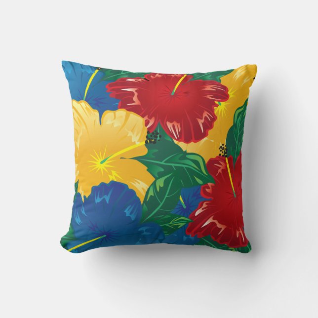 Tropical Hibiscus Exotic Flowers Throw Pillow (Front)
