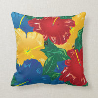 Tropical Hibiscus Exotic Flowers Throw Pillow