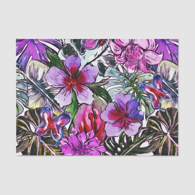 Tropical HIbiscus Exotic Jungle Flowers Tissue Paper (Front)