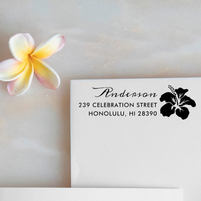 Tropical Hibiscus Family Name & Return Address Self-inking Stamp (Creator Uploaded)