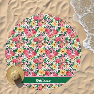 Tropical Hibiscus Floral Add Your Name Beach Towel