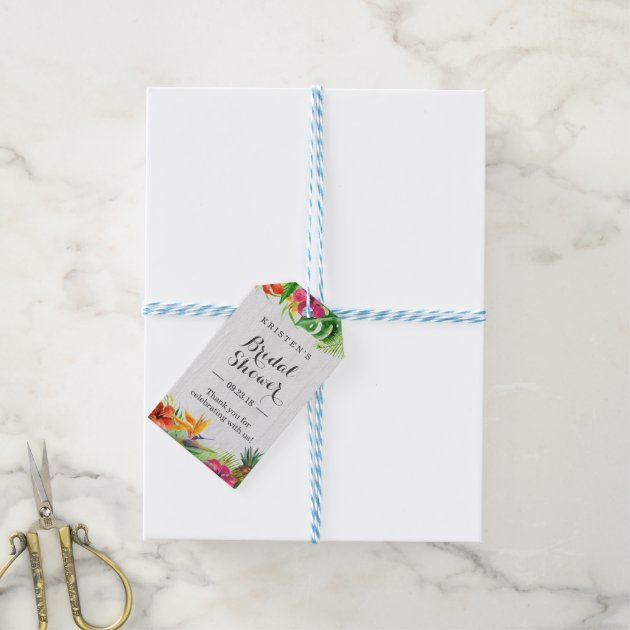 Tropical Hibiscus Floral Bridal Shower Thank You Gift Tags