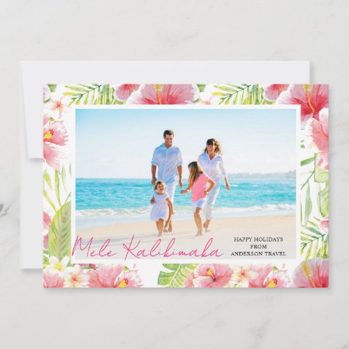 Tropical Hibiscus Floral Business Mele Kalikimaka Holiday Card