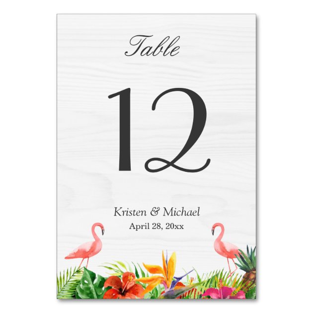 Tropical Hibiscus Floral Flamingo Table Number Card