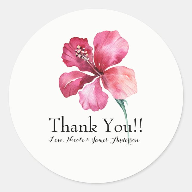 Tropical Hibiscus Floral Flower Wedding Favor Classic Round Sticker (Front)