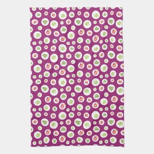 Tropical Hibiscus Floral Green Leaf Circle Pattern Kitchen Towel
