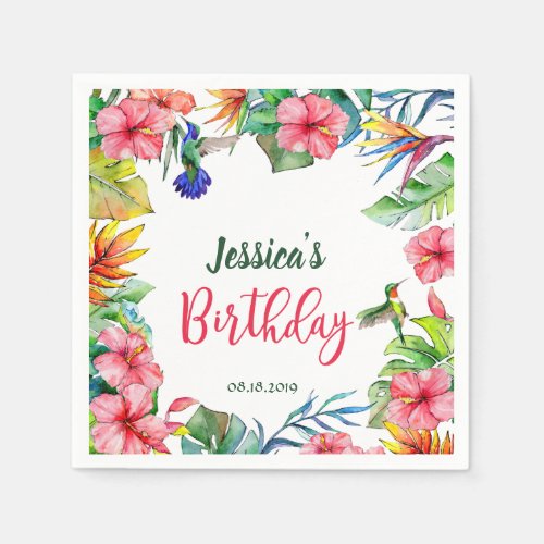 Tropical Hibiscus Floral Hawaiian Birthday Party Napkins