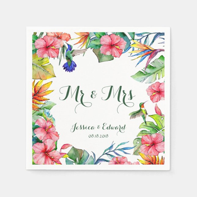 Tropical Hibiscus Floral Hawaiian Wedding Napkins (Front)