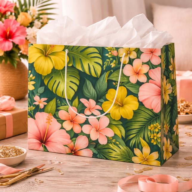 Tropical Hibiscus Floral Luxury  Large Gift Bag (Creator Uploaded)