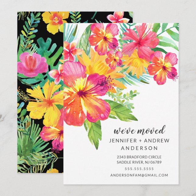 Tropical Hibiscus Floral Moving Announcement (Front/Back)