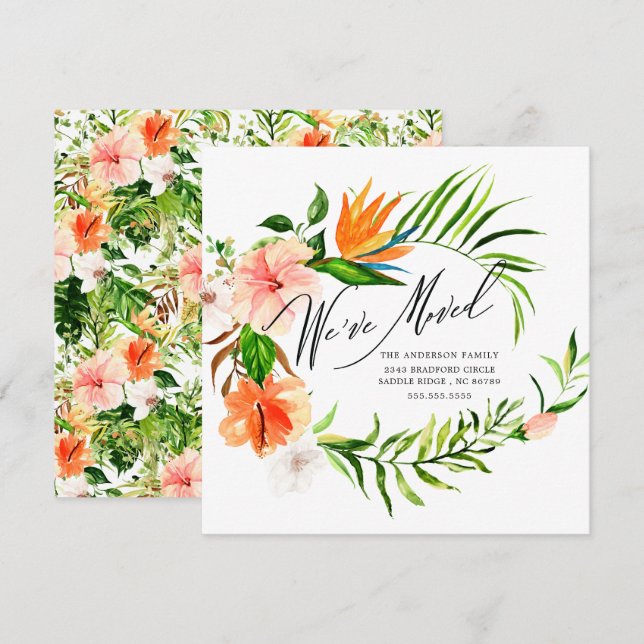 Tropical Hibiscus Floral Moving Announcement (Front/Back)