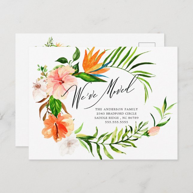 Tropical Hibiscus Floral Moving Announcement Postcard (Front/Back)