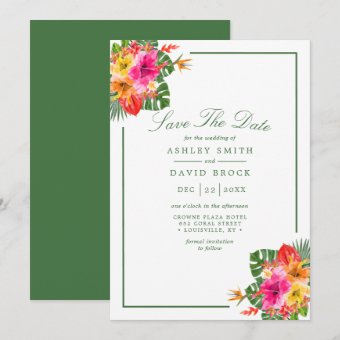 Tropical Hibiscus Floral Palm Leaves Luau Save The Date | Zazzle