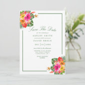 Tropical Hibiscus Floral Palm Leaves Luau Save The Date | Zazzle