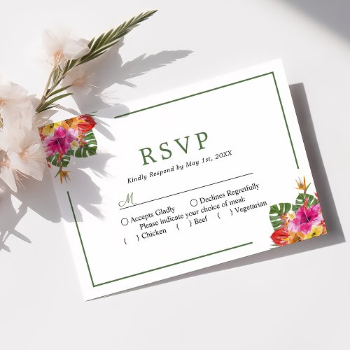 Tropical Hibiscus Floral Palm Leaves Wedding RSVP
