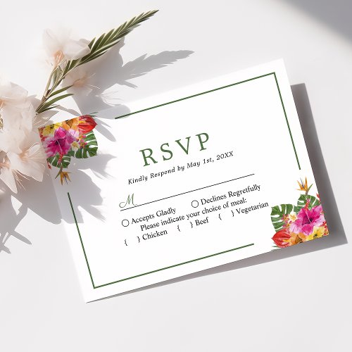 Tropical Hibiscus Floral Palm Leaves Wedding Rsvp