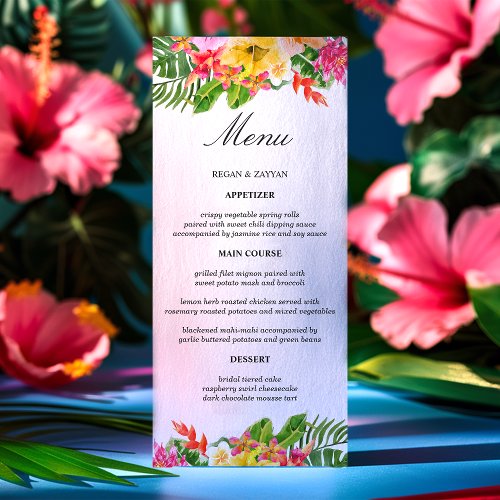 Tropical Hibiscus Floral Palms Wedding Menu
